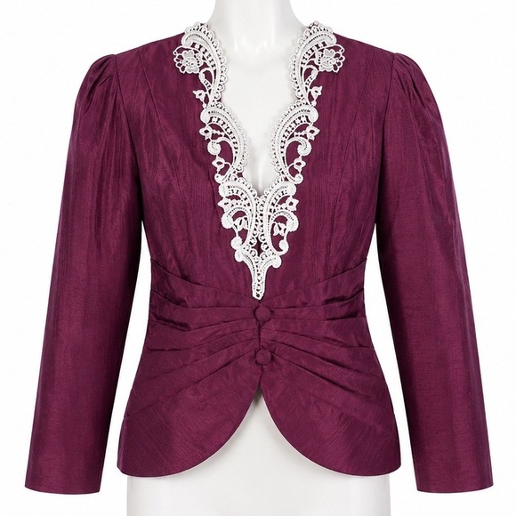 Jessica McClintock Jackets & Blazers - Vintage Jessica McClintock Bridal Jacket Size 10 Burgundy Victorian Lace Prairie
